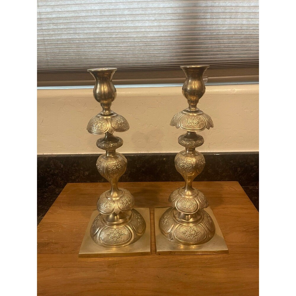 Vintage Fraget Brass Candlestick Pair